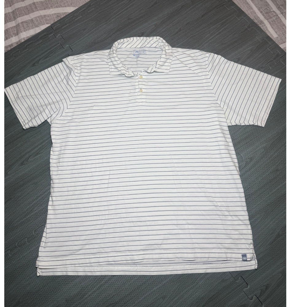 Peter Millar XXL Mens Pima Cotton Polo White Navy Blue Striped Short Sleeve